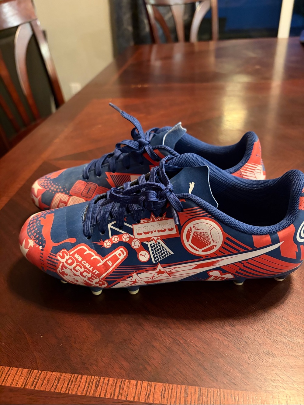 Puma Kids Navy and Red Soccer Cleats with Graphic Print